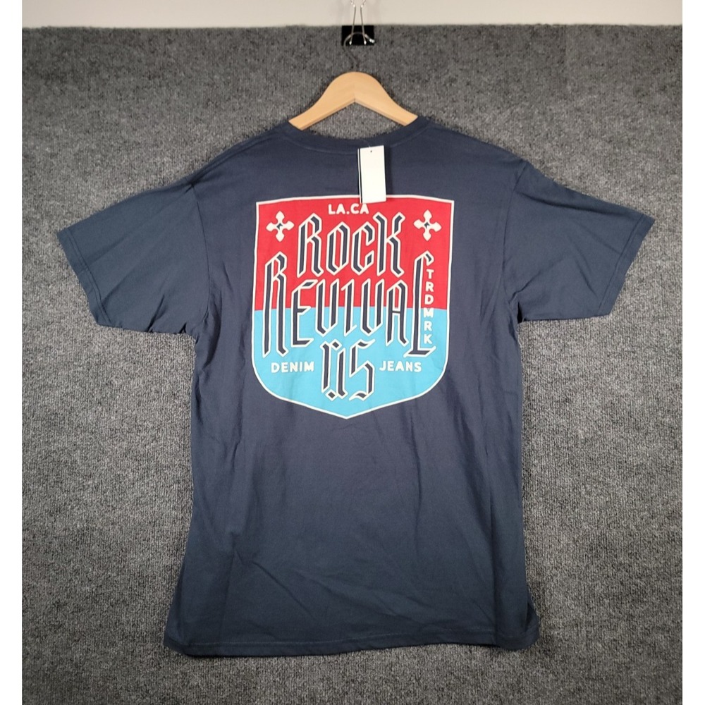 Rock Revival T-Shirt Mens Large Blue Graphic Short Sleeve Cotton Preppy NWT $65
